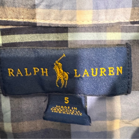 Ralph Lauren Boys 2 Pcs Set Navy Chinos & Blue Button Down Plaid Shirt Size 5 - Picture 6 of 14